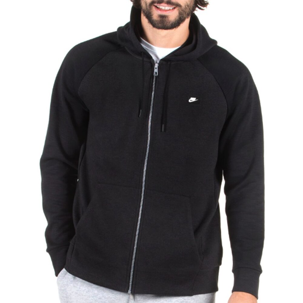 NIKE Mens Sportswear Optic Full Zip Hoodie Raglan Sleeves Black Size Large
